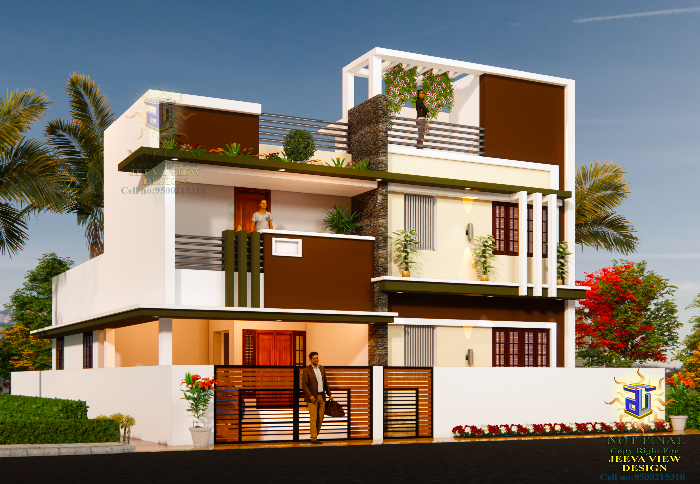 Thanjavur Homes Elevations design rendering services 